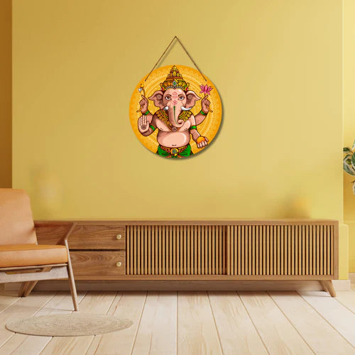Ganesha Wall Hanging – Vighnaharta Round Blessing Art