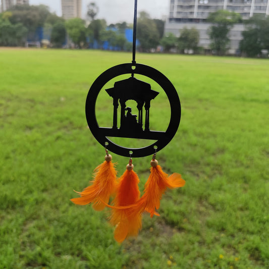 Chhatrapati Shivaji Maharaj Car Hanging with Orange Feathers
