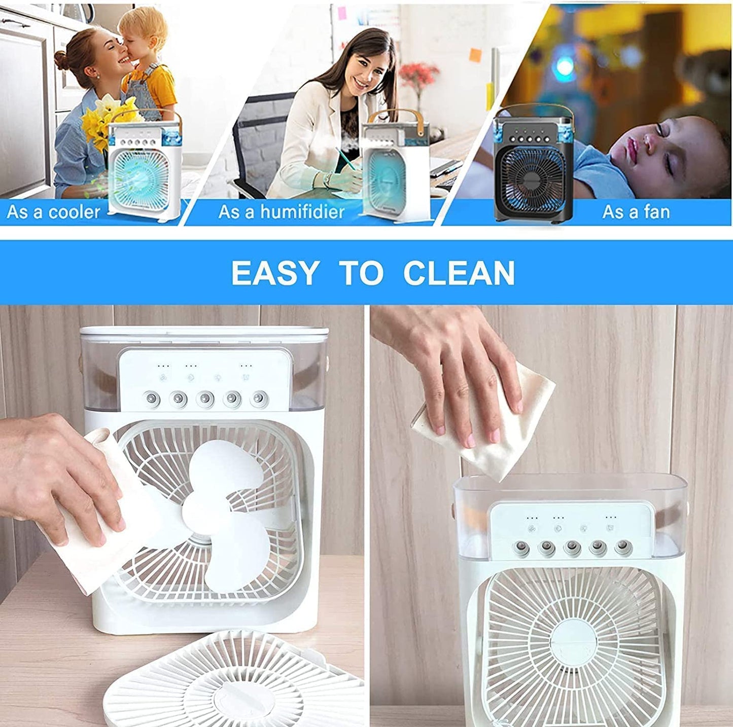 Portable Air Conditioners - Small AC Quiet Personal Air Cooler, USB Powered Mini Desktop Cooling Misting Fan,