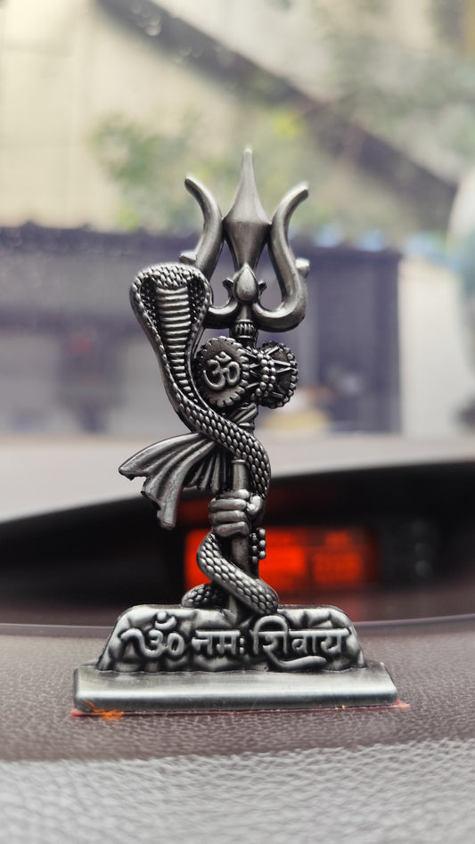 Trishul with Damru and Snake Idol