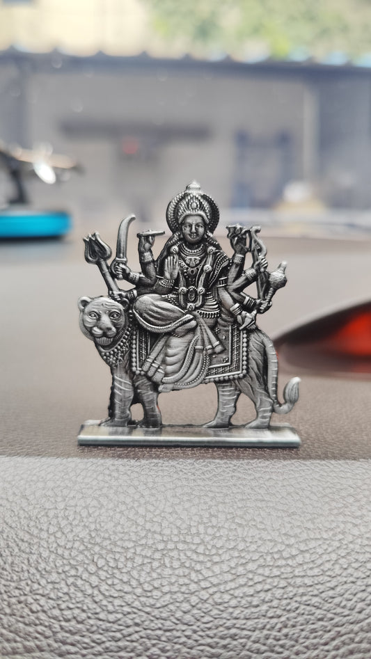 Goddess Durga Idol on Tiger – Fierce Protector in Black Metal