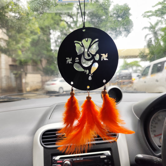 Ganpati Bappa Acrylic Car Hanging with Swastik Design