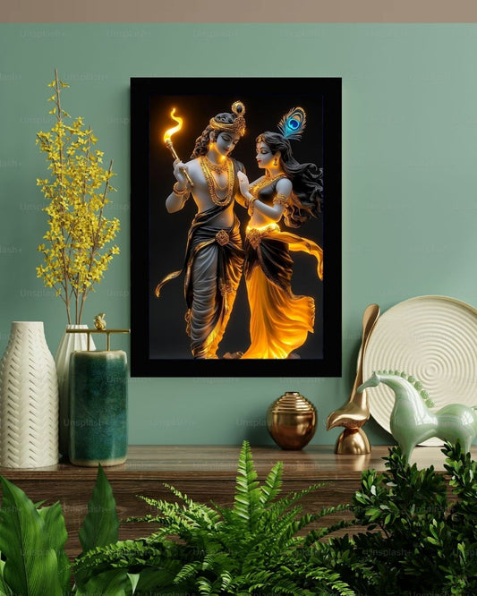 Divine Radha Krishna LED Wooden Frame